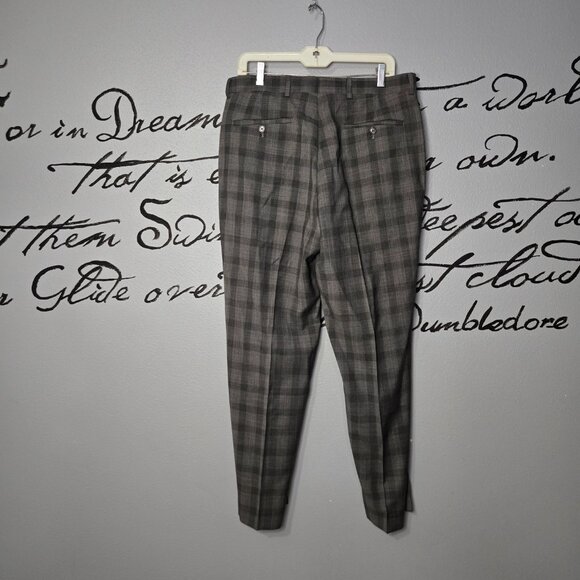 Men Rendezvous Ballin Gray Plaid Windowpane Wool Lined Dress Pants Slacks, 33W - Picture 4 of 7